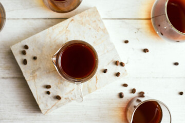 black drip coffee in glass server