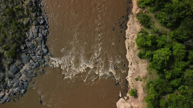 High view of a river in Kenya in the savannah