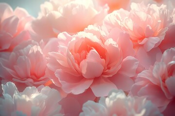 Obraz premium A cluster of blooming peonies, with large, soft petals in shades of pink and white