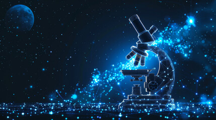Abstract image  microscope  form  starry sky  space, consisting  points, lines,  shapes  form  planets  universe.  education  science wireframe concept
