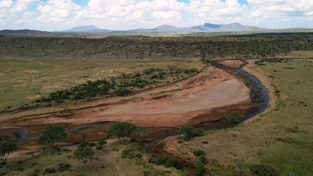 High viewpoint over a dried up river in Kenya (Samburu)