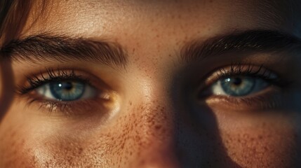 Fototapeta premium Intense Stare: Close-up Portrait of Person with Blue Eyes