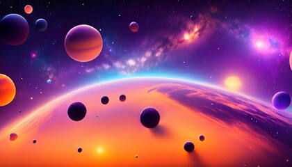 abstract illustration of the spacious sky universe with lot of colors purple orange objects...