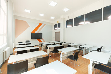 Modern Classroom with Interactive Display for students