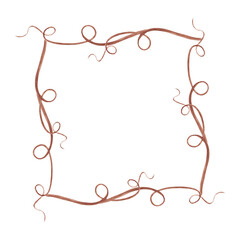 Frame of twigs and tendrils of plants. Ornament of curls for romantic decor. Hand drawn watercolor illustration isolated. Floral natural template with copy space for postcard, advertising, embroidery.