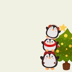 christmas card with penguins
