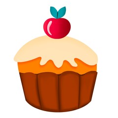 A colorful cupcake with cherry on top, evoking sense of joy and sweetness. isolated cut out on white background