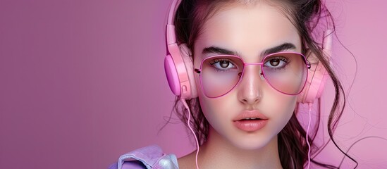 Vibrant female student in pink attire smiling pointing upwards on a pink backdrop Features copy space image showcases emotions ideal for advertising