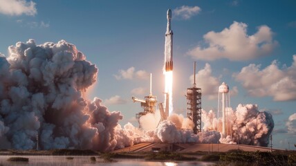 A rocket launching into space, capturing the excitement and energy of a space mission