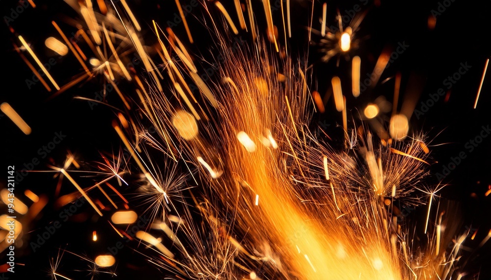 Poster detail of fire sparks isolated on black background