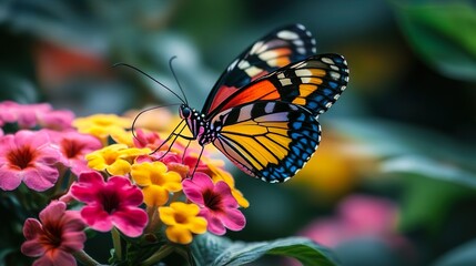 Fototapeta premium Colorful butterfly on a lively flower perfect for showcasing the beauty of insects in nature