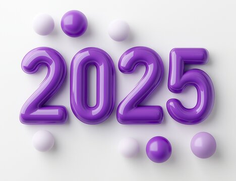 New Year purple text 2025 on white background