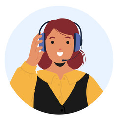 Customer Service Representative Character Wearing A Headset And Smiling, Ready To Assist Callers, Vector Illustration