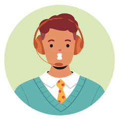 Customer Service Representative Wearing Headset. Cartoon Vector Concept Of Customer Support, Call Centers, Communication