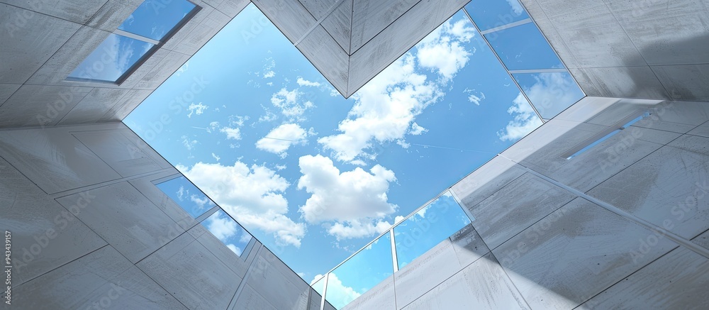 Aufkleber a corner of the hospital building with a view of the clear blue sky through a window perfect for a c