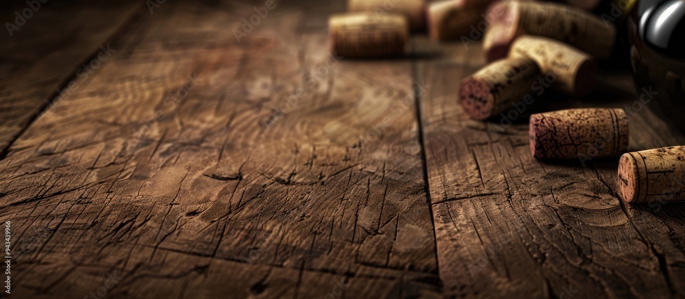 Aufkleber Grape shaped wine corks displayed on a wooden table with copy space image