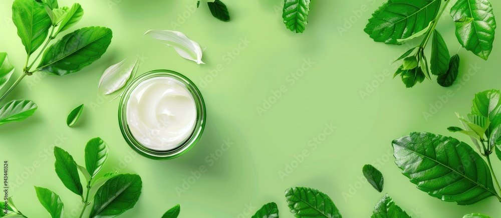 Canvas Prints Top view of face cream and gel on a green backdrop with space for text in the image. Creative banner. Copyspace image