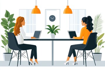 Businesswomen in Office Meeting: Laptop, Notebook, Feedback, Training, and Project Planning