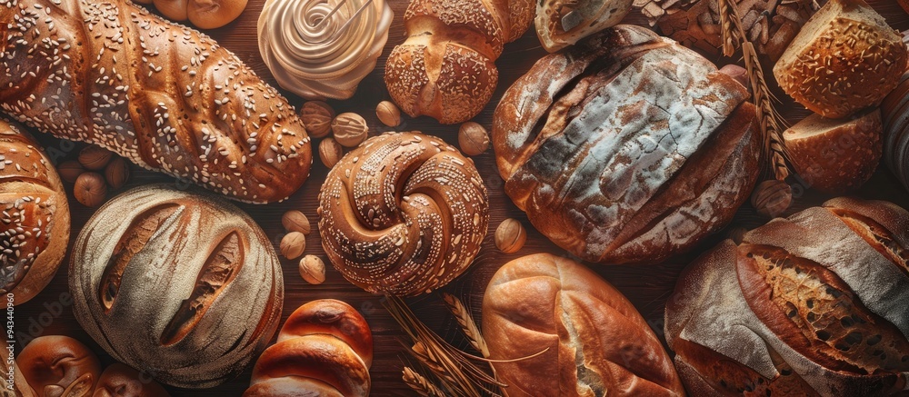 Poster Top view of assorted bread types creating a food concept with free space for text in the copy space image