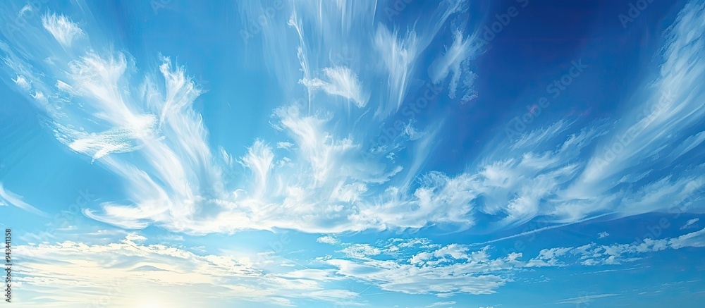 Aufkleber Beautiful wispy clouds on a blue sky background create a nature abstract with a captivating copy space image for design