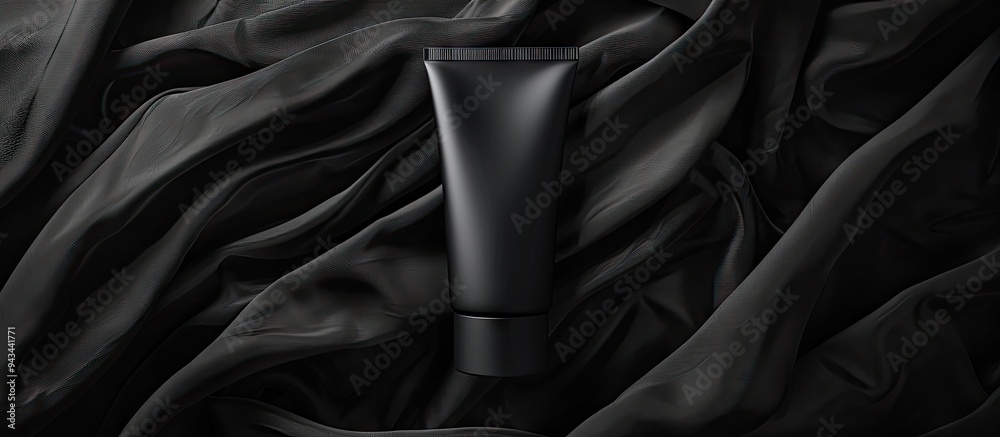 Poster black cream tube on a black fabric with a textured background ideal for a mockup with copy space ima