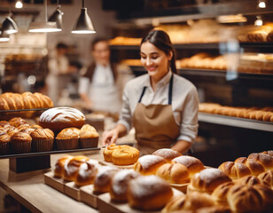 baker with bread in bakery