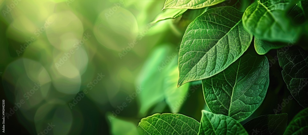 Poster green leaf in a garden with space for text ideal for nature wallpaper backgrounds. creative banner. 