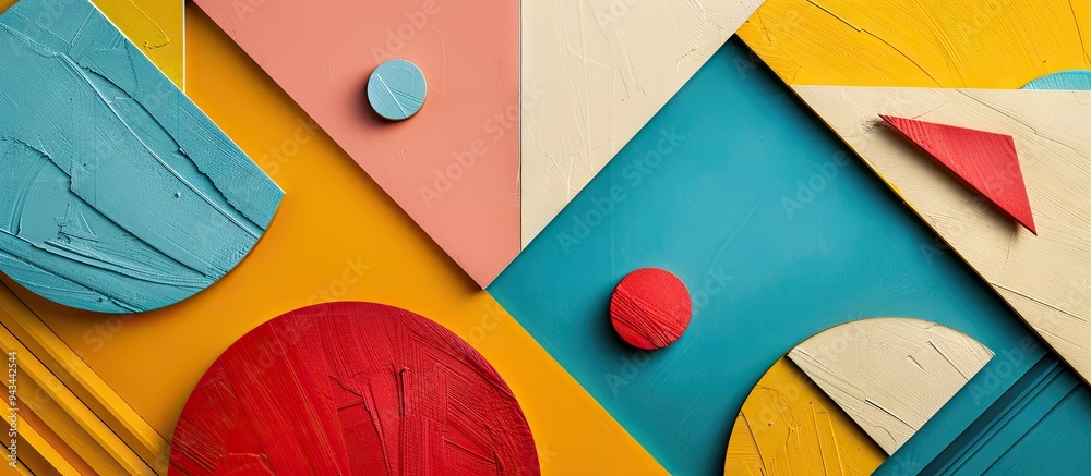 Leinwandbilder Top view flat lay of abstract geometric background with vibrant colors perfect as a copy space image