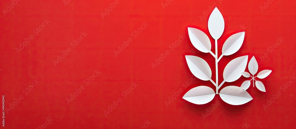 Poster conceptual healthy living symbol on paper pieces with red background featuring copy space image