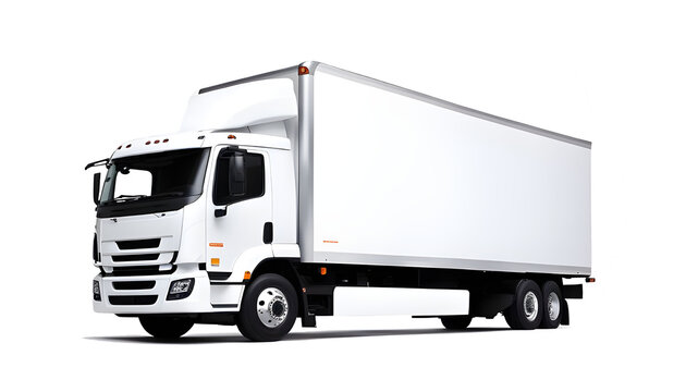 truck isolated on white background, Side view Delivery Truck blank mockup. White Cargo truk with space for text or your branding design.