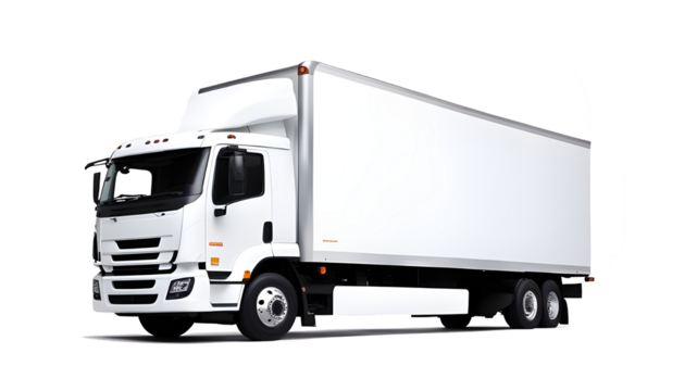 truck isolated on white background, Side view Delivery Truck blank mockup. White Cargo truk with space for text or your branding design.