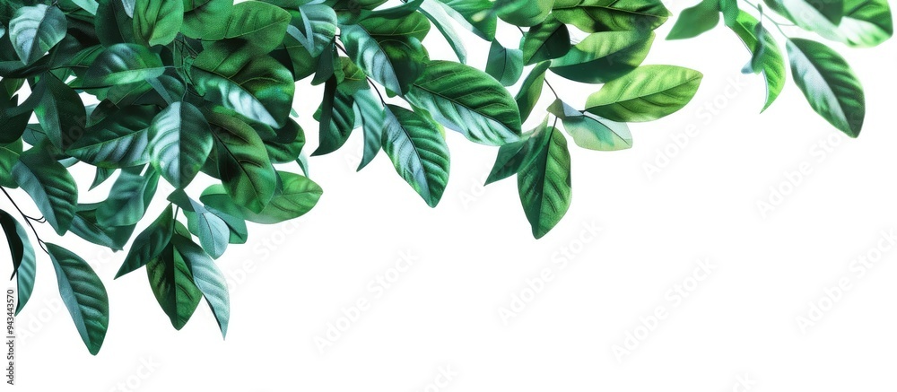 Poster isolated on a white background a bush plant with leaves creates a decorative border with copy space 