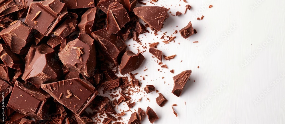 Leinwandbilder photo displaying milk chocolate chunks with blank space for text or graphics. creative banner. copys