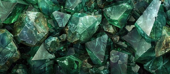 Obraz premium A seamless background showcasing a shiny precious stone with copy space image featuring green crystal mineral gems in their natural environment displaying the texture of various precious and semipreci