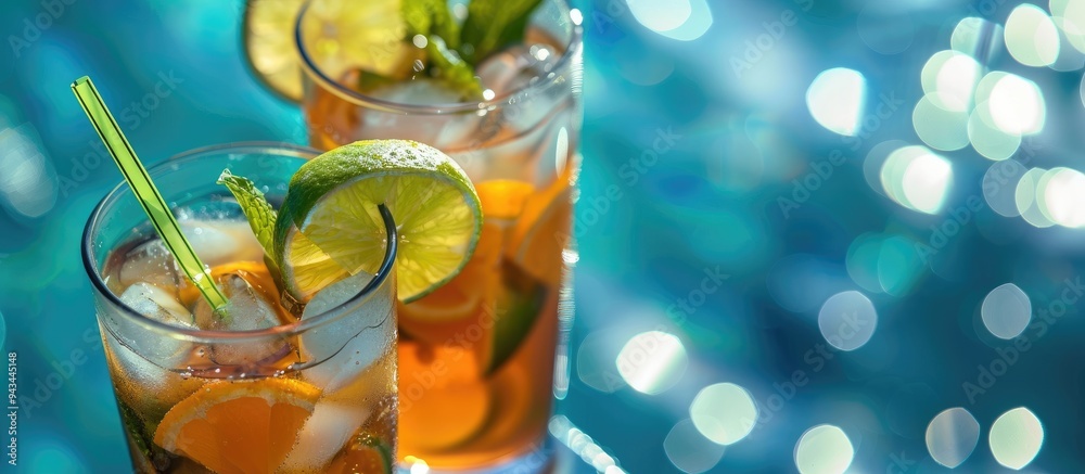 Poster Hydrating with cool drinks on hot days is refreshing especially when enjoyed with friends Ideal for sharing a moment captured in a copy space image