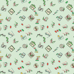 Vector Investing and Trading colored seamless pattern with Candlestick Formation signs