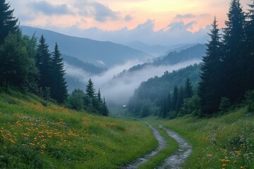 Misty Carpathian Mountains: Enchanting Scenery and Fog-Covered Peaks in Ukraine's Majestic Highlan