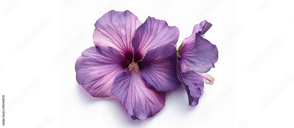Poster purple hibiscus syriacus flower on white backdrop with copy space image