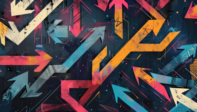 A vibrant and dynamic illustration of arrows pointing in different directions, symbolizing the diverse range of possibilities open to us through continuous learning.