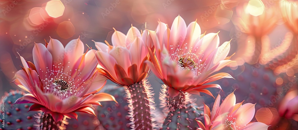 Aufkleber macro image of stunning cactus flowers for wallpaper with ample copy space image