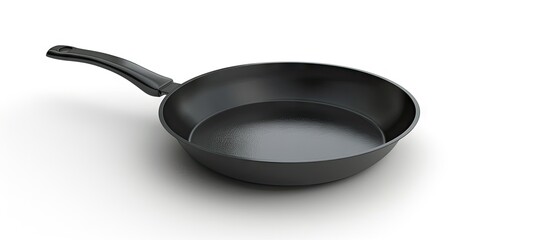 Isolated flying black pan with clipping path on white background close up in high resolution copy space image for personal design