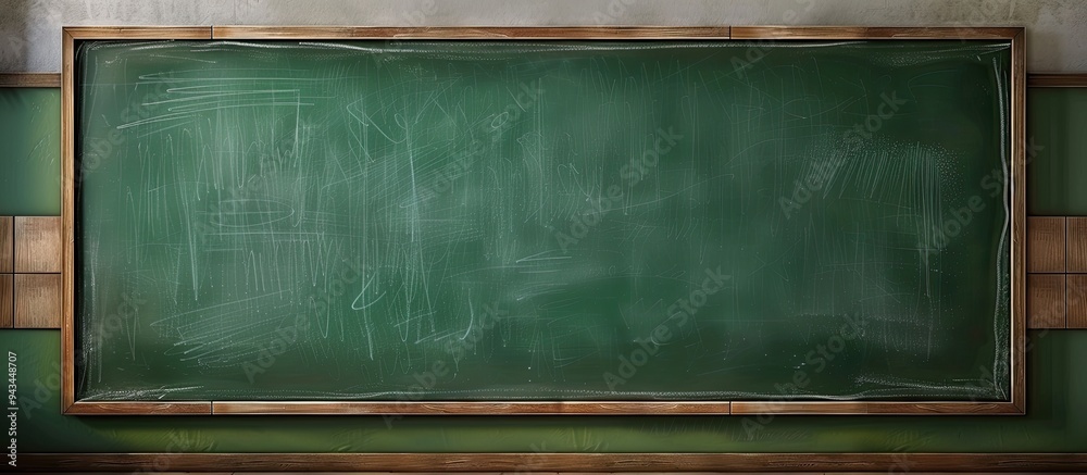 Poster Green chalkboard on white wall with space for text ideal for educational settings and teaching themes. Creative banner. Copyspace image