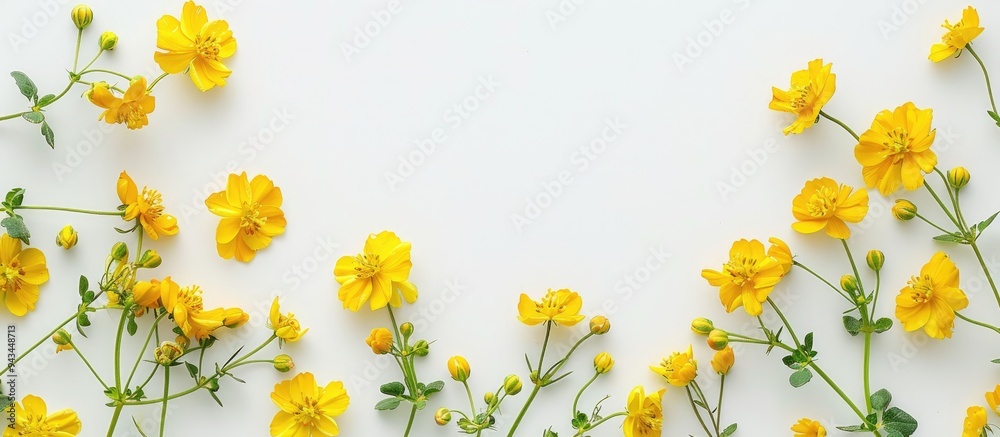 Poster close up of yellow flowers on white backdrop with copy space image available