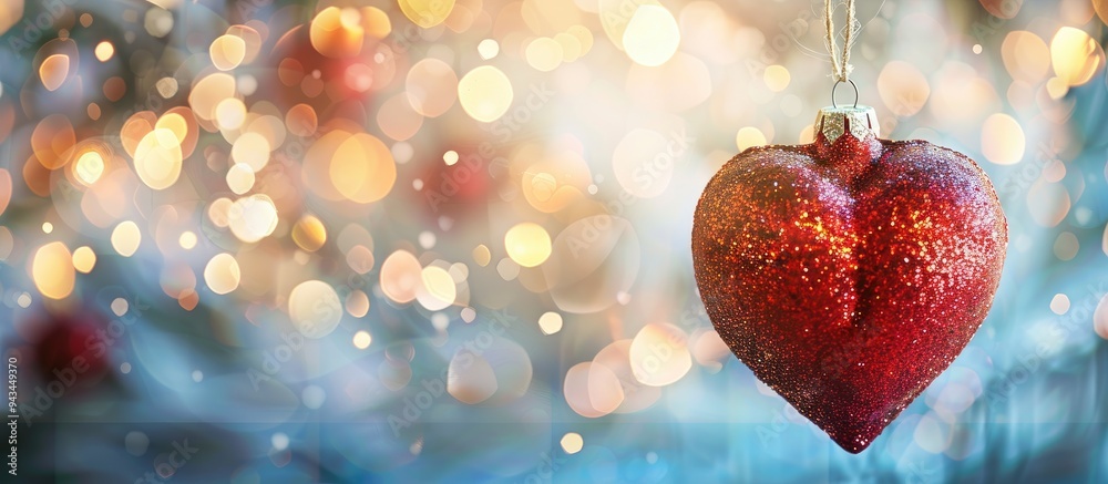 Poster christmas background featuring a heart ornament hanging on a string with a copy space image symboliz