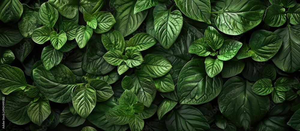 Poster nature s dark green leaves in a garden ideal for a soothing backdrop or a refreshing greenery themed
