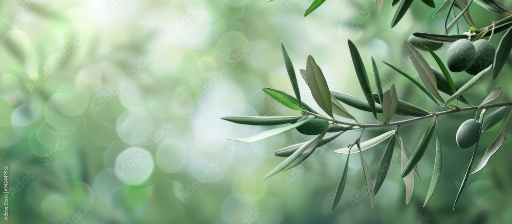 Aufkleber Close up of a green olive tree branch with copy space image