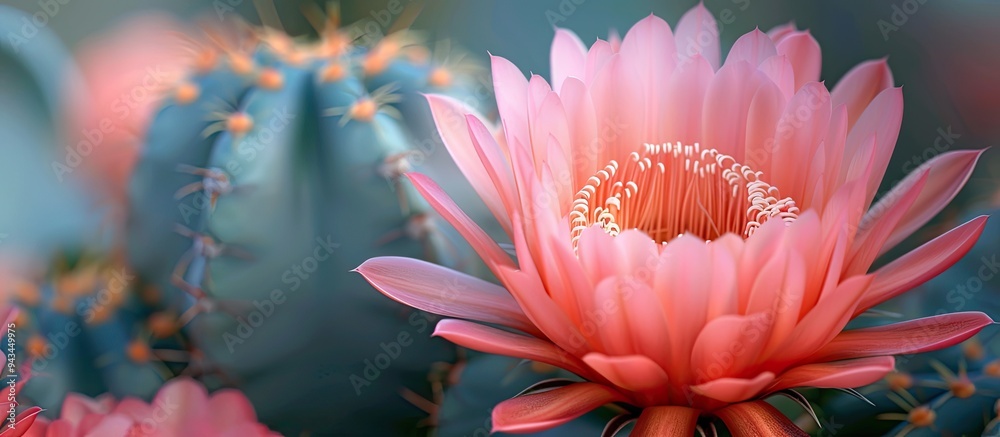 Poster Horizontal banner featuring a grainy soft gradient abstract background in sunrise colors of red orange and blue with copy space image