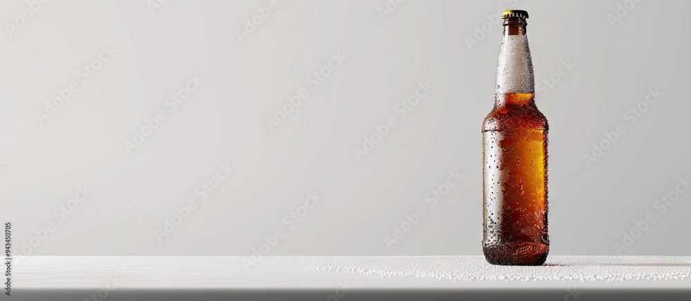 Poster cold beer bottle on a white backdrop with copy space image