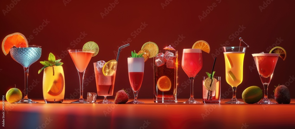 Poster Traditional assortment of mixed drinks with a background of copy space image