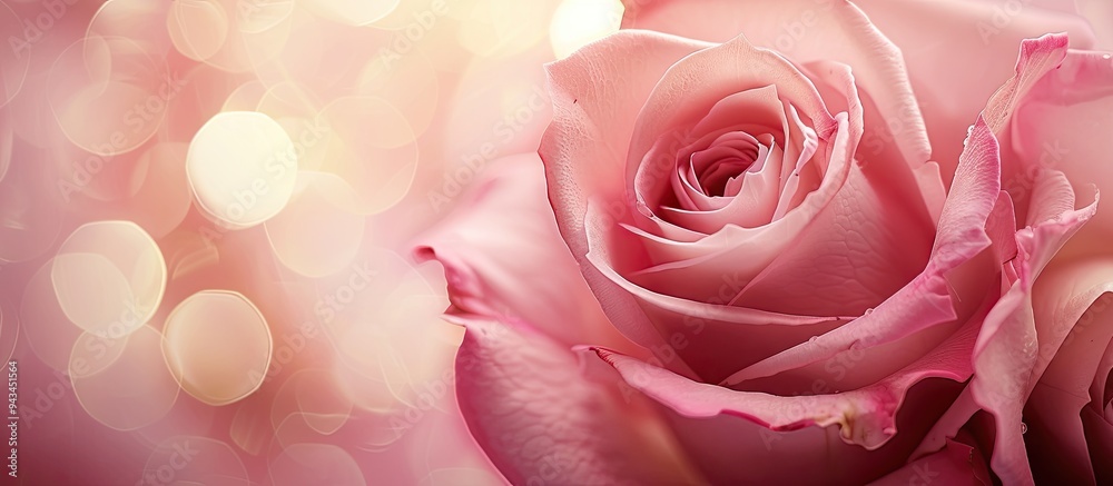 Fototapete top view of a pink rose with a blurred background suitable for copy space image